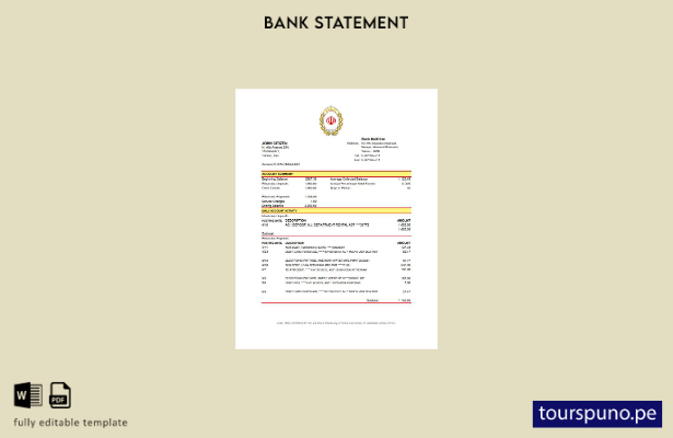 listo para imprimir plantilla de Excel de extracto bancario de Irán Melli